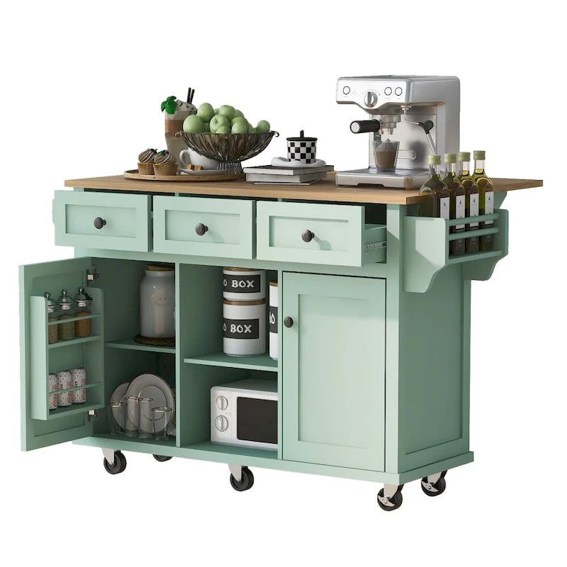 Desserte de cuisine roulante avec plateau en bois à abattant