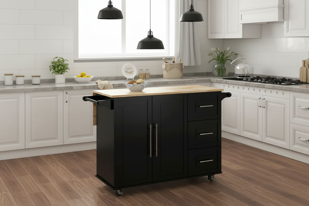 Wide angle kitchen island scene